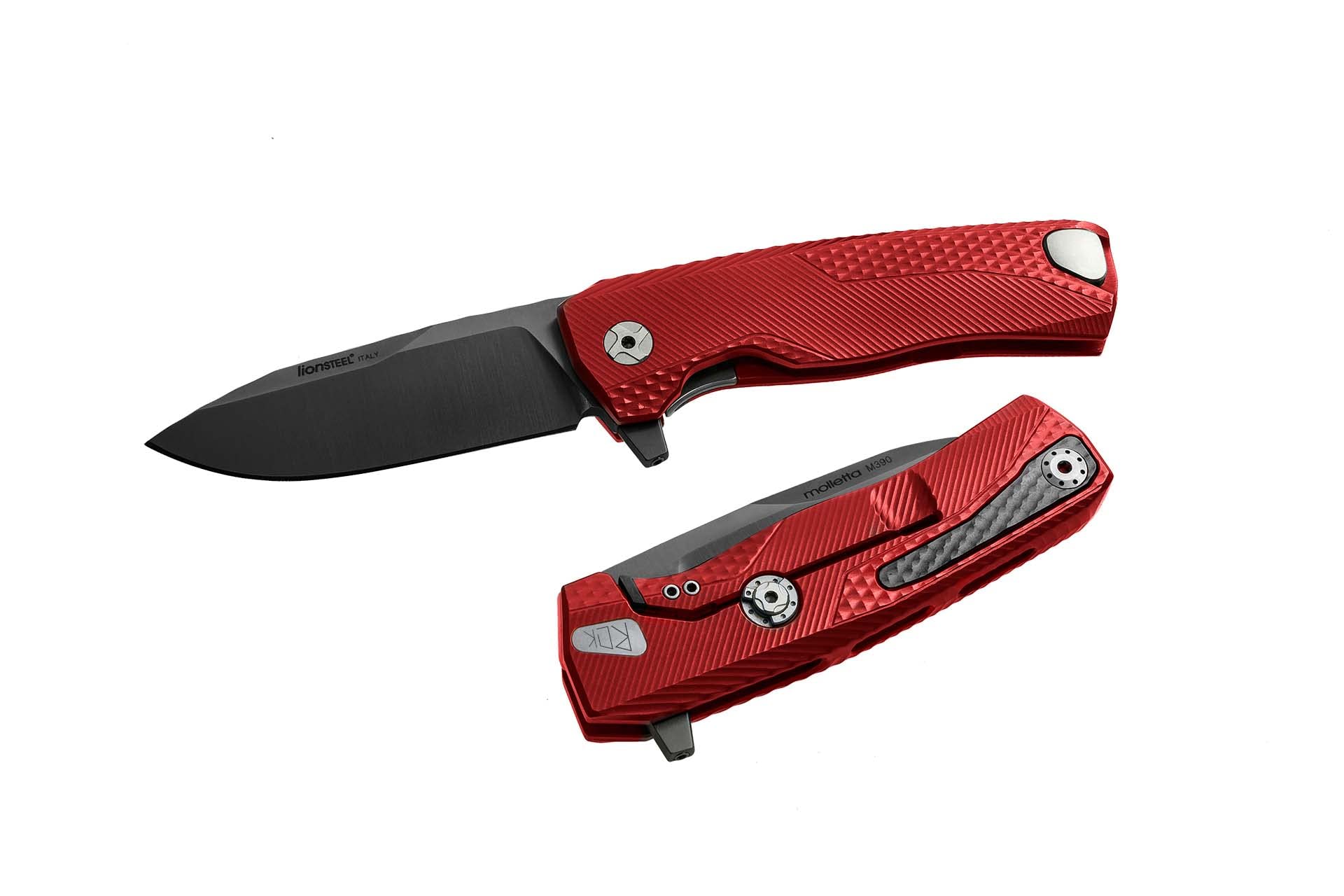 LionSTEEL ROK Framelock EDC Folding Knife, M390 Blade, Aluminum Handles, Made in Italy (Red)