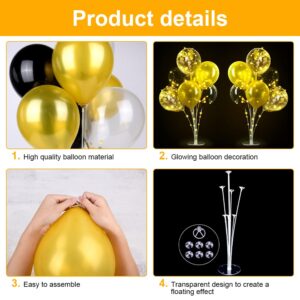 Ainiv 2 Set Table Balloon Stand Kit with Lights, Light Up Balloon Holder Include 16 Black Gold Latex Confetti Balloons, Christmas Party Decorations for Birthday, Weddings, Anniversary and Graduation