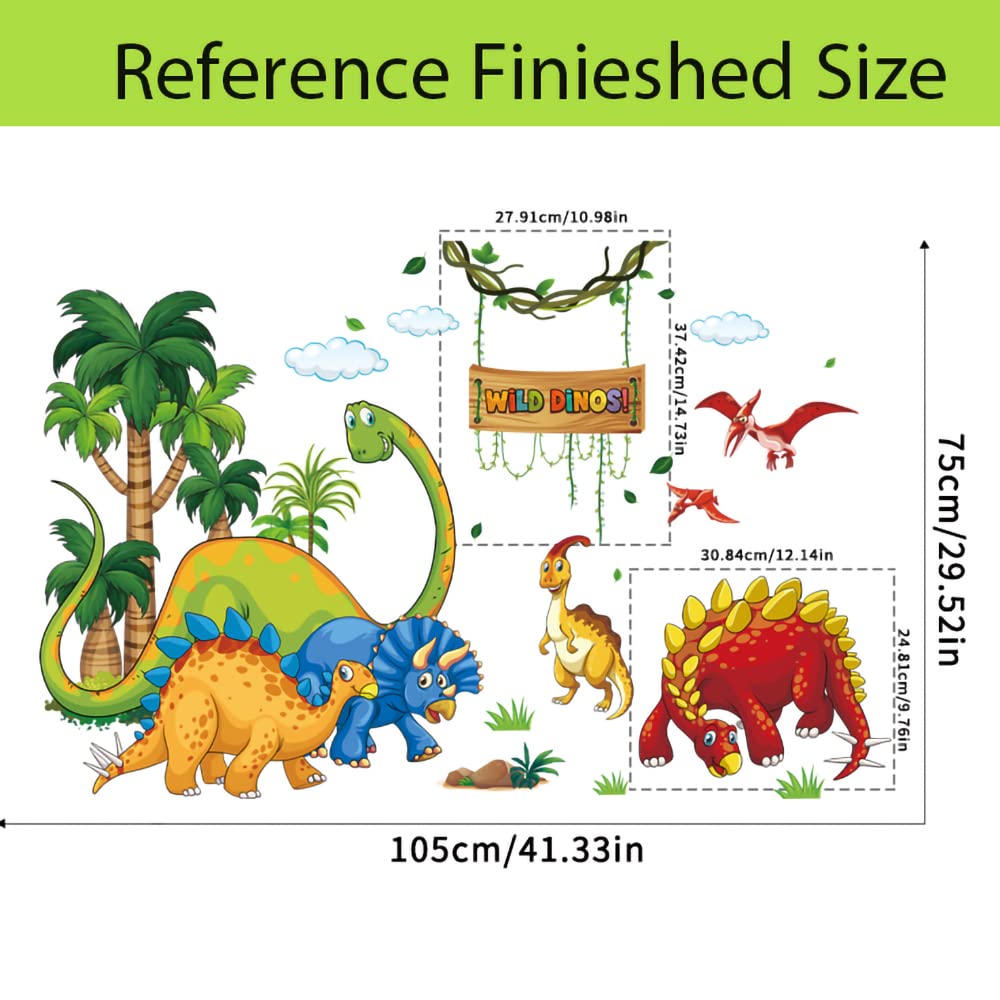 Supzone Dinosaur Wall Stickers Cartoon Dino Wall Decal Wild Tree Dino Wall Art Sticker for Boy's Room Kids Baby Nursery Bedroom Playroom Living Room Wall Decor