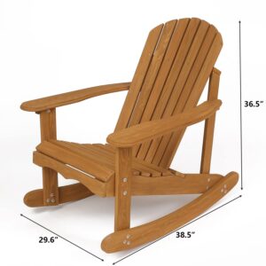 LuxenHome Rocking Chair Outdoor, Rocking Adirondack Chair, Canadian Hemlock Wood Adirondack Chairs, Patio Outdoor Rocking Chairs, Lounge Chairs for Outside, Brown Finish Lawn Chairs