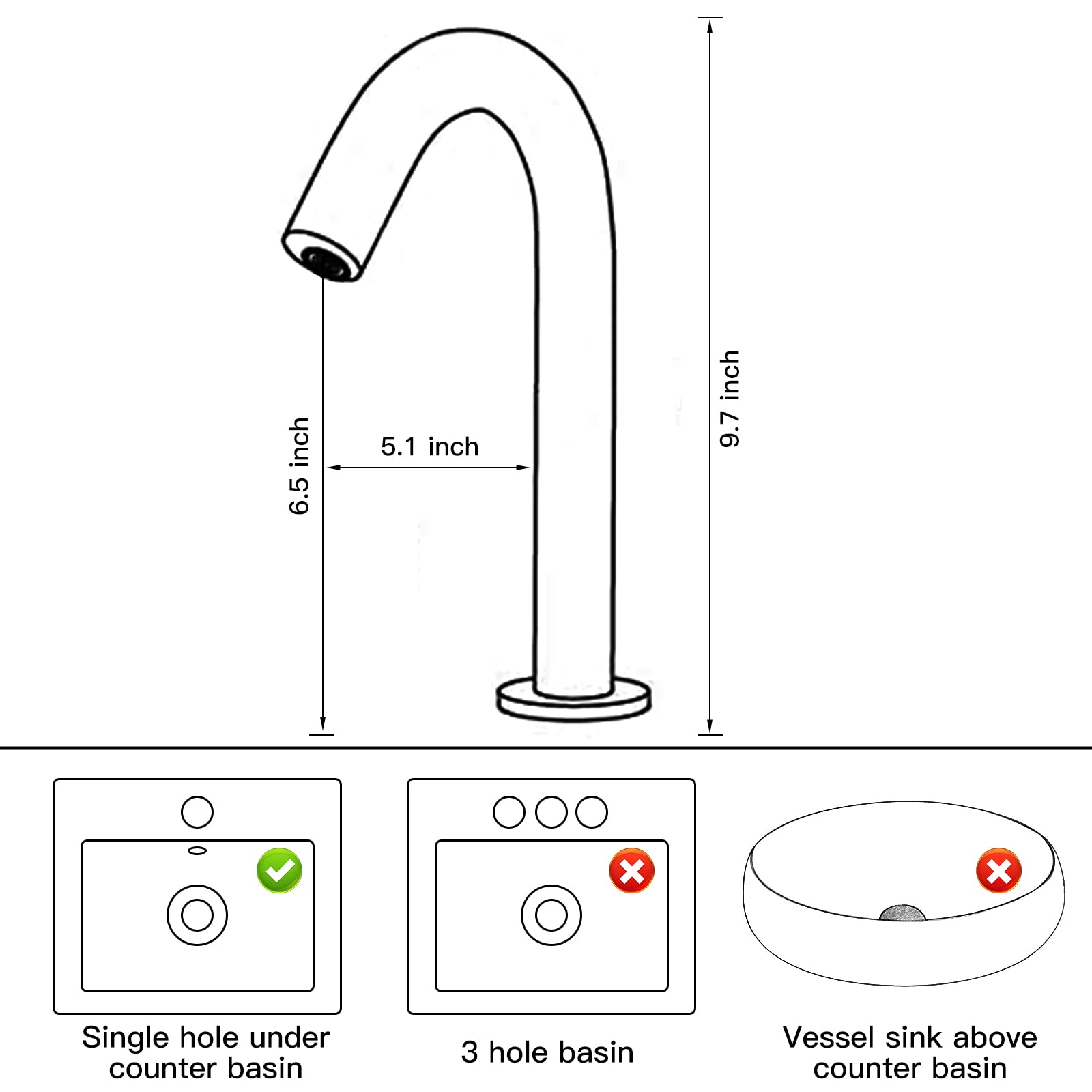 Automatic Bathroom Faucet Touchless Sensor Black Kitchen Faucet Medium Touch-Free Electric Motion Infrared Touchfree Faucet Bar Public Sink Faucet Aerator Spout Commercial AC/DC Power