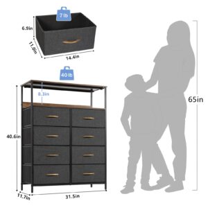 LYNCOHOME Dresser for Bedroom with Shelves, Chest of Drawers for Bedroom, Closet, Clothes, Bureau, Sturdy Steel Frame, Wood Top, Removable Fabric Drawers (Charcoal)