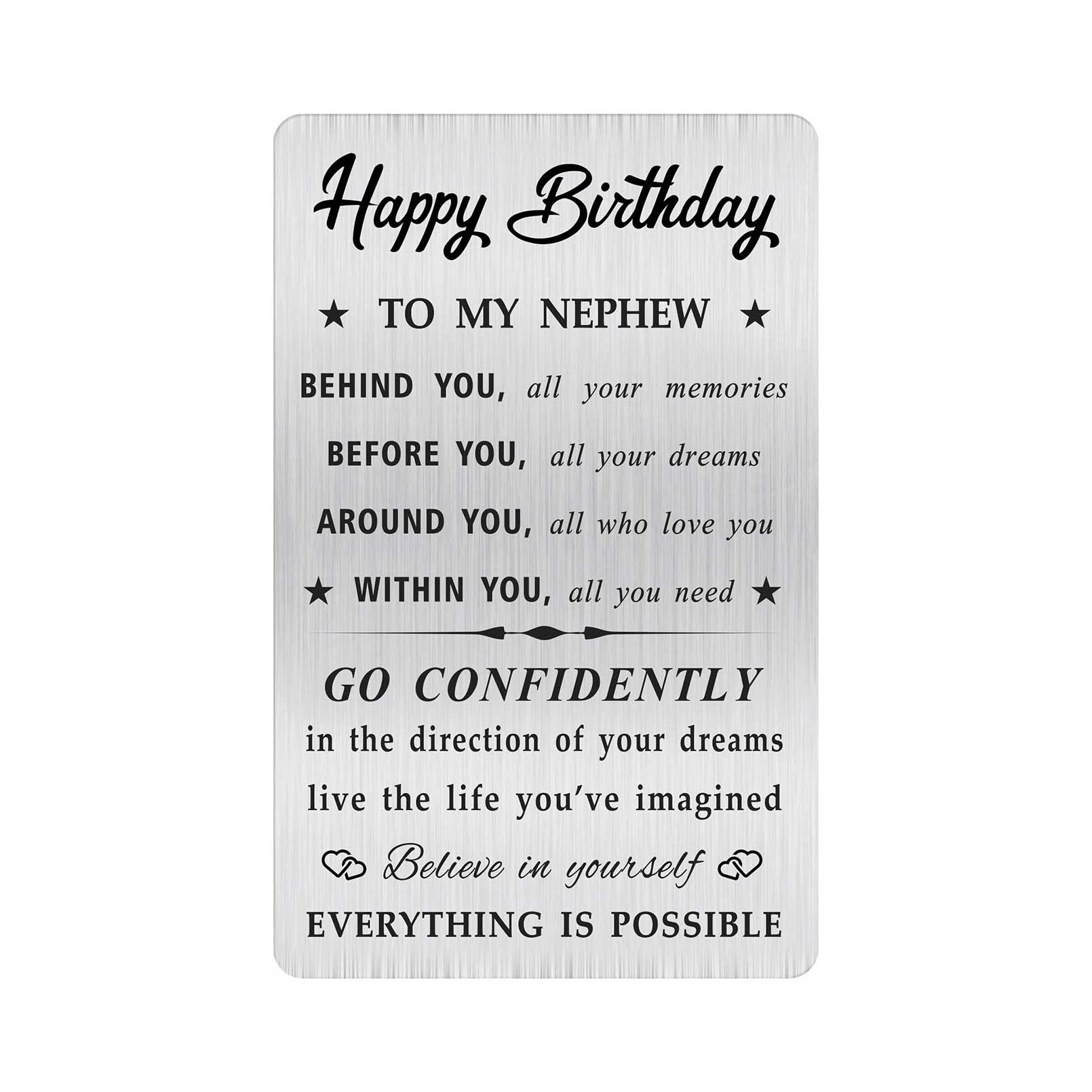 MOQIYXL Nephew Birthday Card, Happy Birthday Nephew Gifts Ideas, Small Engraved Wallet Card