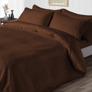 luxury hotel bedding 800 thread count giza cotton sateen 3pc duvet cover set with hidden zipper closer -(king xl 116x98 inch - chocolate stripe)