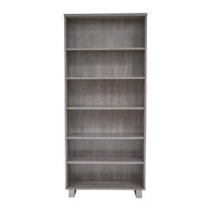 Unique Furniture Modern Zelma 5-Shelf Bookcase with Adjustable Shelves, Metal Frame Base, Freestanding for Office, Living Room, Bedroom, Library, Study Room, 13 x 32 x 72 in., Grey