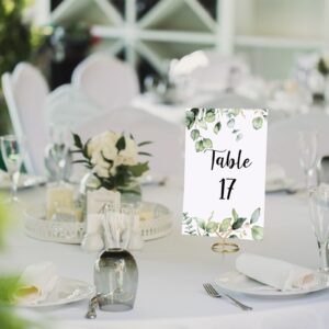 52 Pieces Wedding Table Numbers Cards 1-25 with Head Table Card Rustic Greenery Eucalyptus Table Cards Double Sided Table Place Cards and Gold Heart Wire Table Card Holder for Party Reception Birthday