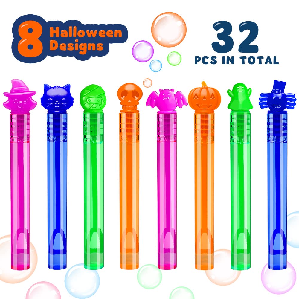 VKTEN 32Pcs Halloween Bubble Wands Mini Bubbles Party Favors for Kids Halloween Party Favors Treat Bag Stuffers Goody Bag Filler Halloween Treats Prizes