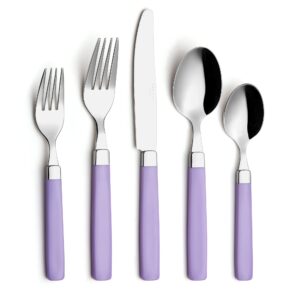 annova 20 pieces stainless steel flatware/cutlery set - color handles - 4 x dinner forks, 4 x salad forks, 4 x dinner knives, 4 x dinner spoons, 4 x dessert spoons - service for 4 (lilac, 20 pieces)