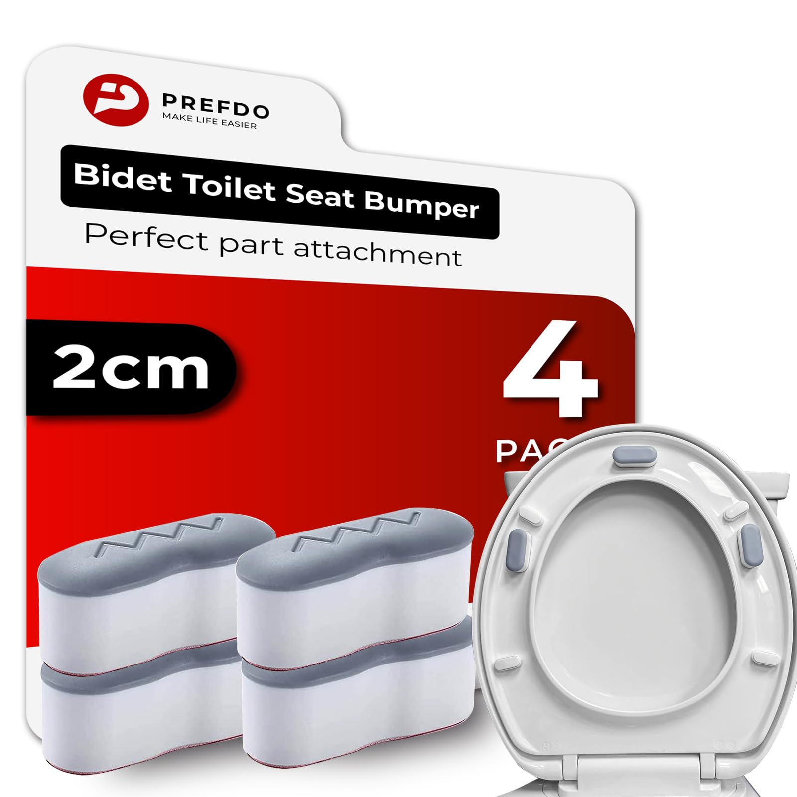 Bidet Toilet Seat Bumpers, Prefdo 4 PCS Strong Adhesive Toilet Seat Attachment Pads, Universal Seat Bumper Kit to Raise Toilet Seat for Bidet Fitting