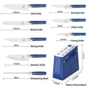 Imarku Premium Quality Knife Set with Block, 9 Pieces Professional Chef Knife Set with Knife Sharpener, Ergonomic Handle, Food Grade Stainless Steel Knife Set, Christmas Gifts for Women and Men