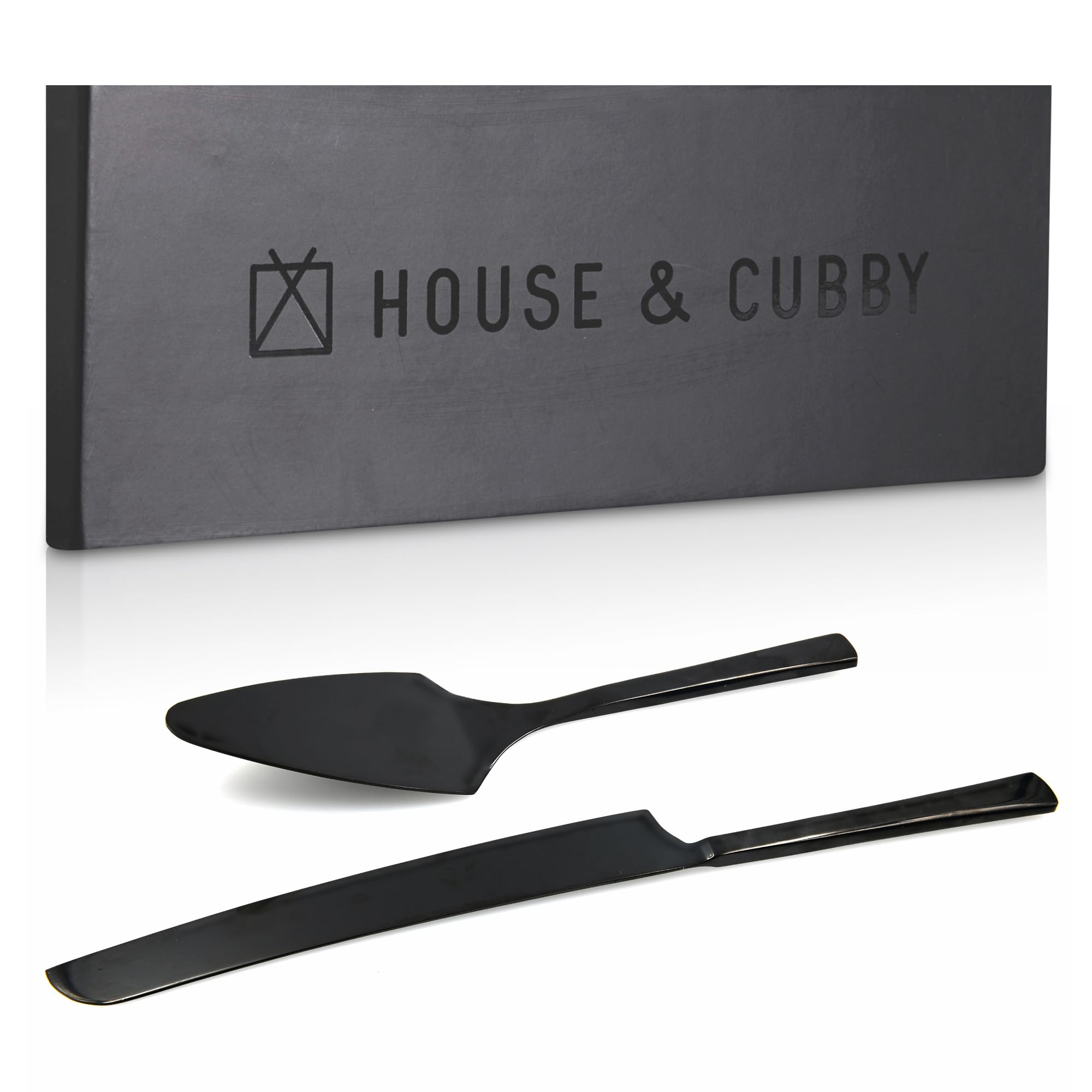 House & Cubby Wedding Cake Knife and Server Set - Black Cake Cutting Set for Wedding Serving and Cutting. Our Black Knife Set is the Perfect Wedding Cake Cutting Set and Wedding Registry Idea.