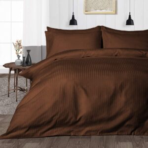 Luxury Hotel Bedding 800 Thread Count Giza Cotton Sateen 3Pc Duvet Cover Set with Hidden Zipper Closer -(King XL 116x98 Inch - Chocolate Stripe)