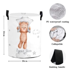 Personalized Laundry Baskets Bin, Teddy Bear Cloud Stars Laundry Hamper with Handles, Collapsible Waterproof Clothes Hamper, Laundry Bin, Clothes Toys Storage Basket for Bedroom, Bathroom, College Dorm 50L