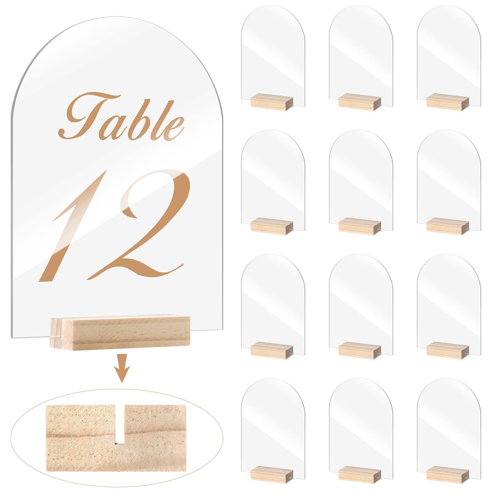 Yalikop 12 Pack Acrylic Sign Holder with Wood Base Acrylic DIY Signs Acrylic Table Numbers Modern Signs Plaque Acrylic Vertical Table Decor for Wedding,Restaurant, Store, Office, Hotel(4 x 6 Inch)