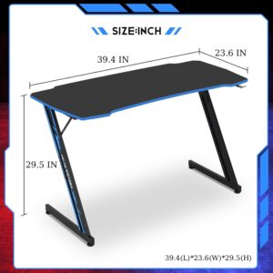 XXkseh 47 in Gaming Desk Z-Shaped Home Computer Desk with Hook Large Gaming Table for Work Study, PC Gaming Workstation with Carbon Fiber Surface, Sturdy Metal Frame, Stable and Durable, Red