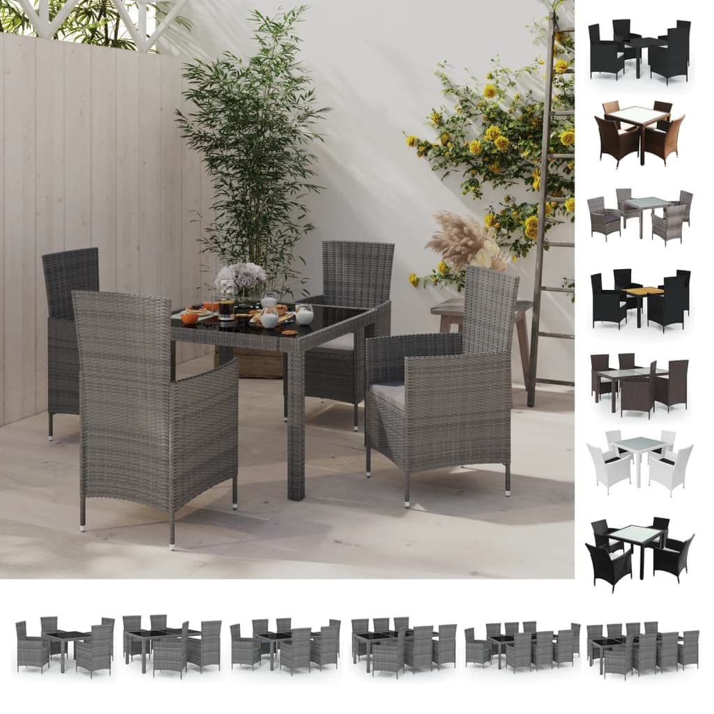 vidaXL Patio Dining Set 9 Piece with Cushions Garden Outdoor Terrace Balcony Dinner Table and Chair Seat Seating Furniture Poly Rattan Gray