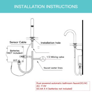 Automatic Bathroom Faucet Touchless Sensor Black Kitchen Faucet Medium Touch-Free Electric Motion Infrared Touchfree Faucet Bar Public Sink Faucet Aerator Spout Commercial AC/DC Power