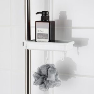 DeHUB Shower Caddy 7" with Hooks for Bathroom, Shower, Sink, Countertop, Shampoo, Soap, Sponge, Easy Installation, Dual Locking Clamp, No Drilling, No Glue, Height Adjustable, White