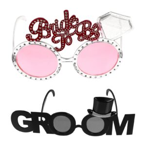 nuobesty groom and bride eyeglasses decorative bachelor party eyeglasses bachelorette and bridal shower decorations for party photo props, 2pcs