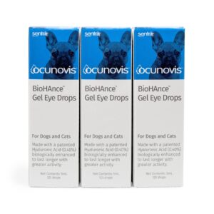 sentrx ocunovis gel eye drops for dogs & cats, eye lube for dogs allergy relief lubricant, dogs with dry eyes, artificial tears, 5 ml (3-pack)