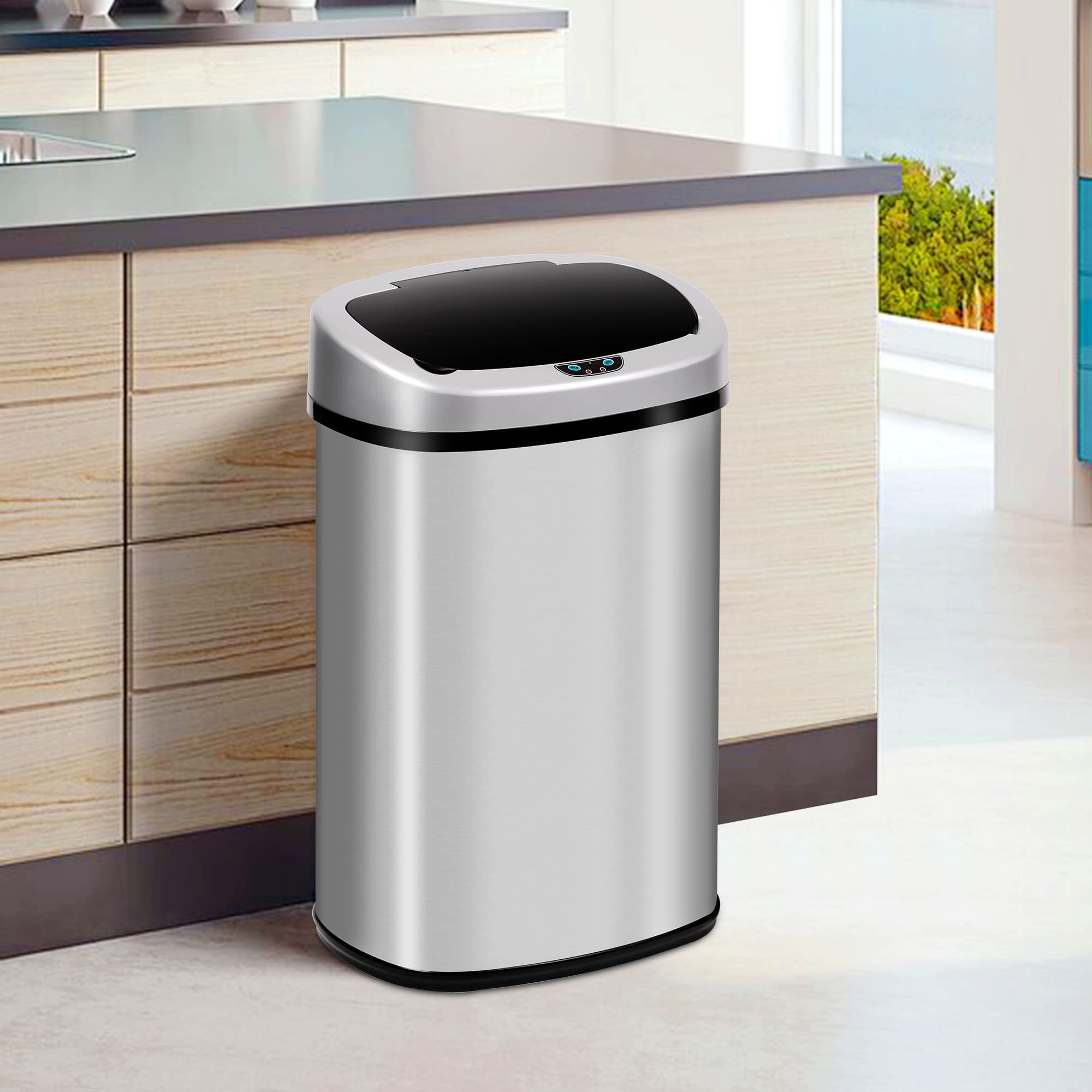 PikaTop Stainless Steel 13 Gallon Trash Can, Simple Trash Bin with Automatic Touchless Infrared Motion Sensor, Fingerprint-Resistant, Hygienic and Multi-Functional