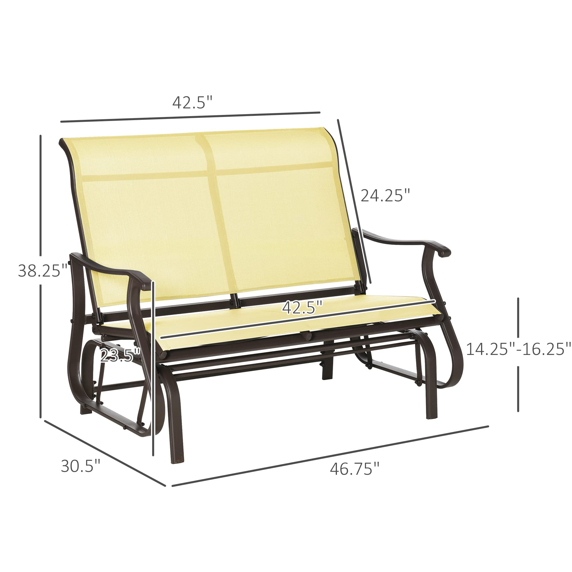 Outsunny 2-Person Outdoor Glider Bench，Patio Glider Loveseat Chair with Powder Coated Steel Frame，2 Seats Porch Rocking Glider for Backyard, Lawn, Garden and Porch, Beige