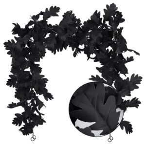 recutms black leaf garland 2pcs 5.7 ft halloween garland fall leaf garland artificial hanging black maple autumn vine leaf fall decor black maple garland black leaf halloween home decor