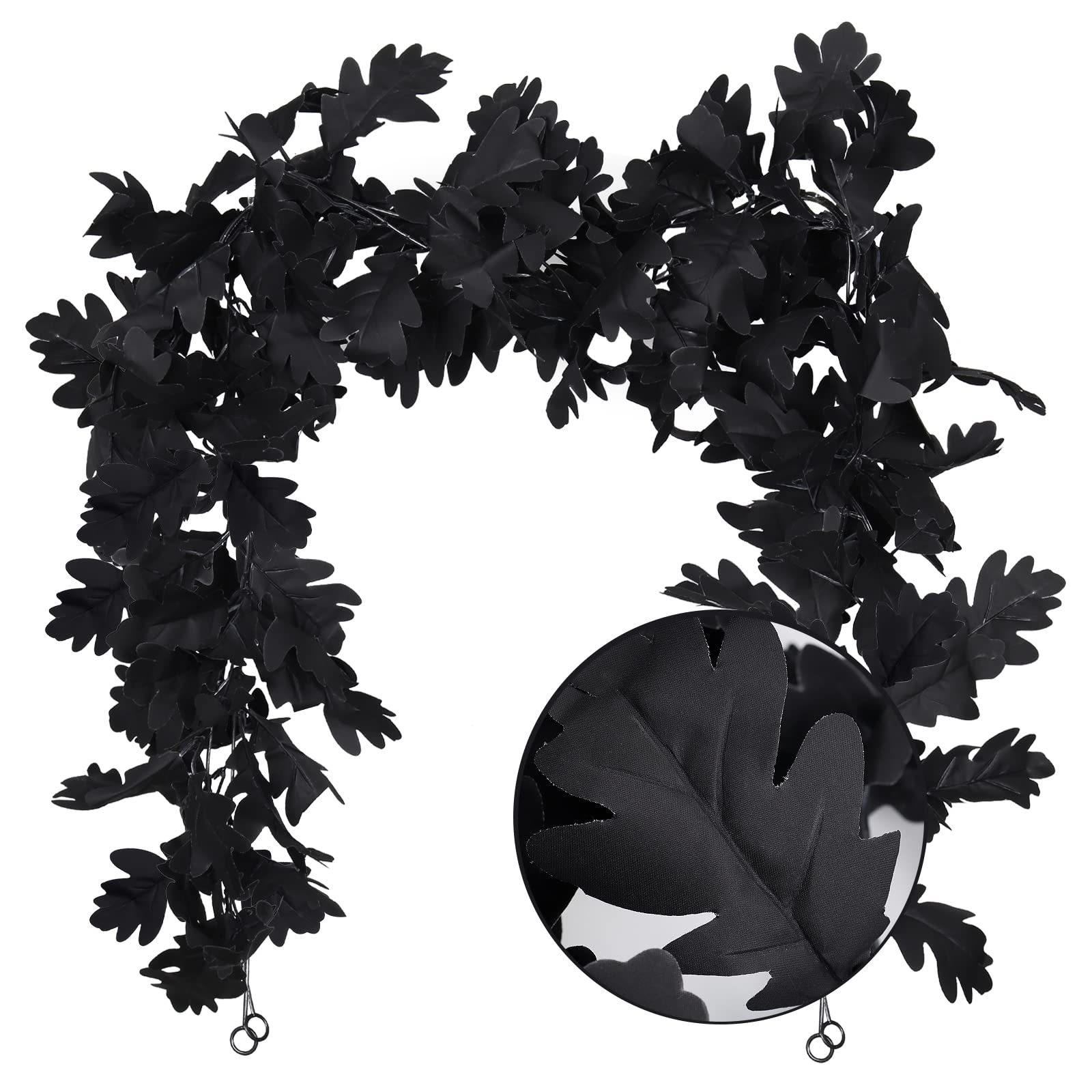 RECUTMS Black Leaf Garland 2PCS 5.7 FT Halloween Garland Fall Leaf Garland Artificial Hanging Black Maple Autumn Vine Leaf Fall Decor Black Maple Garland Black Leaf Halloween Home Decor