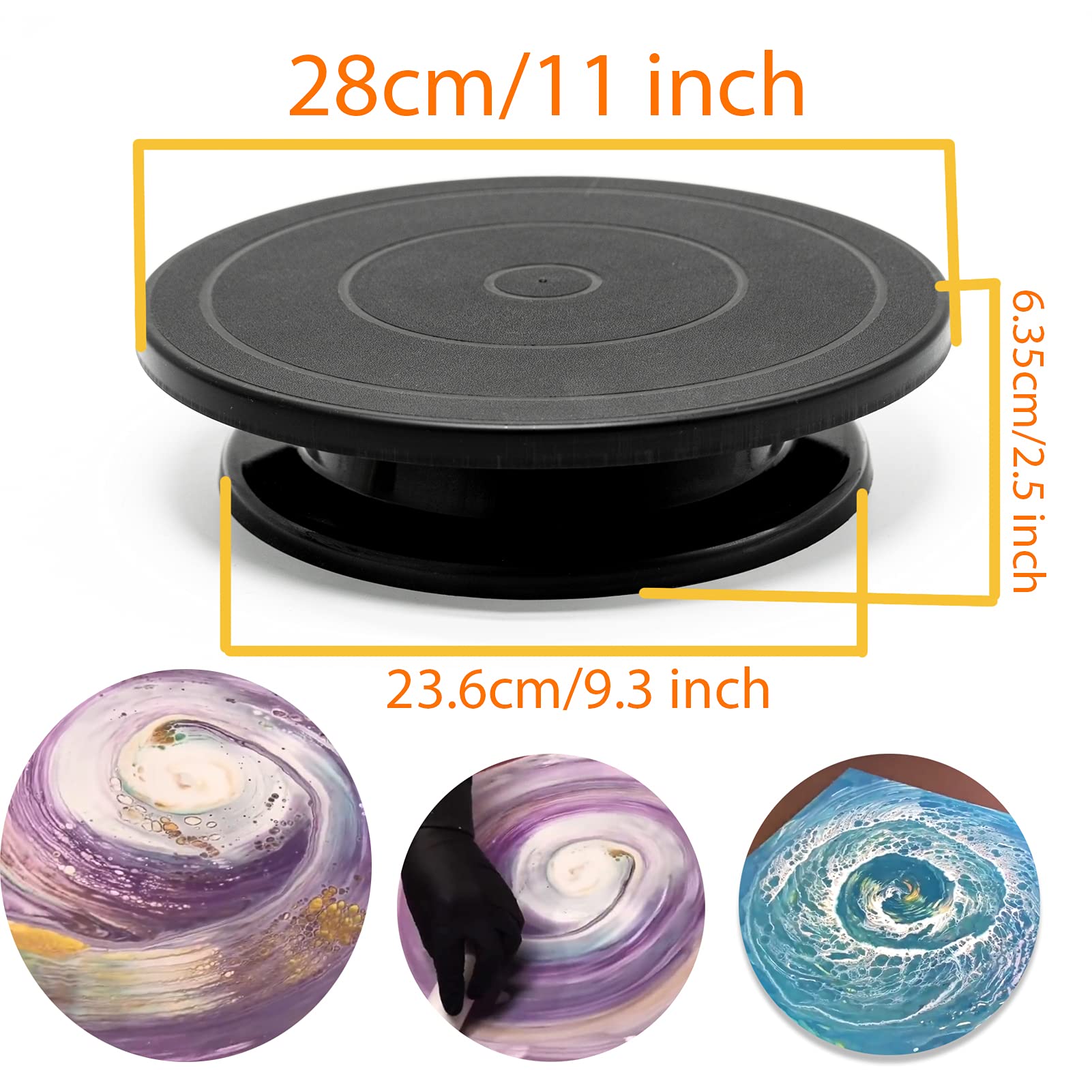 LAMXD 11”Rotate Turntable Sculpting Wheel Revolving Cake Turnable Black Painting Turn Table Stand for Paint Spraying Spinner,with Cone Canvas-Acrylic&Epoxy Pouring Paint Canvas Support Stands