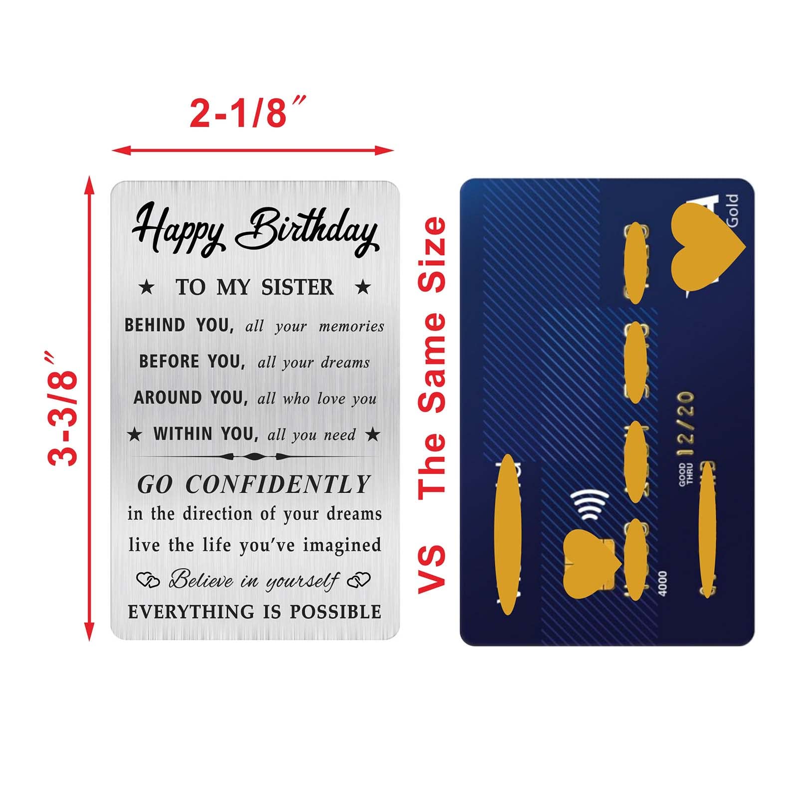 MOQIYXL Sister Birthday Card, Happy Birthday Sister Gifts Ideas, Small Engraved Wallet Card