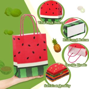 24 Pieces Summer Fruit Party Favor Bags, Paper Tutti Frutti Gift Treat Bag with Colorful Handle Candy Goodie Bag for Themed Birthday Baby Shower Party Supplies (Watermelon Kiwi Strawberry Orange)