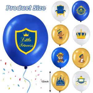 45 Pcs Royal Prince Balloons Blue and Gold Castle Crown Latex Balloon 12 Inches Prince Birthday Party Balloons Royal Blue Gold White Balloons for Baby Shower and Boys Birthday Theme Party Decoration