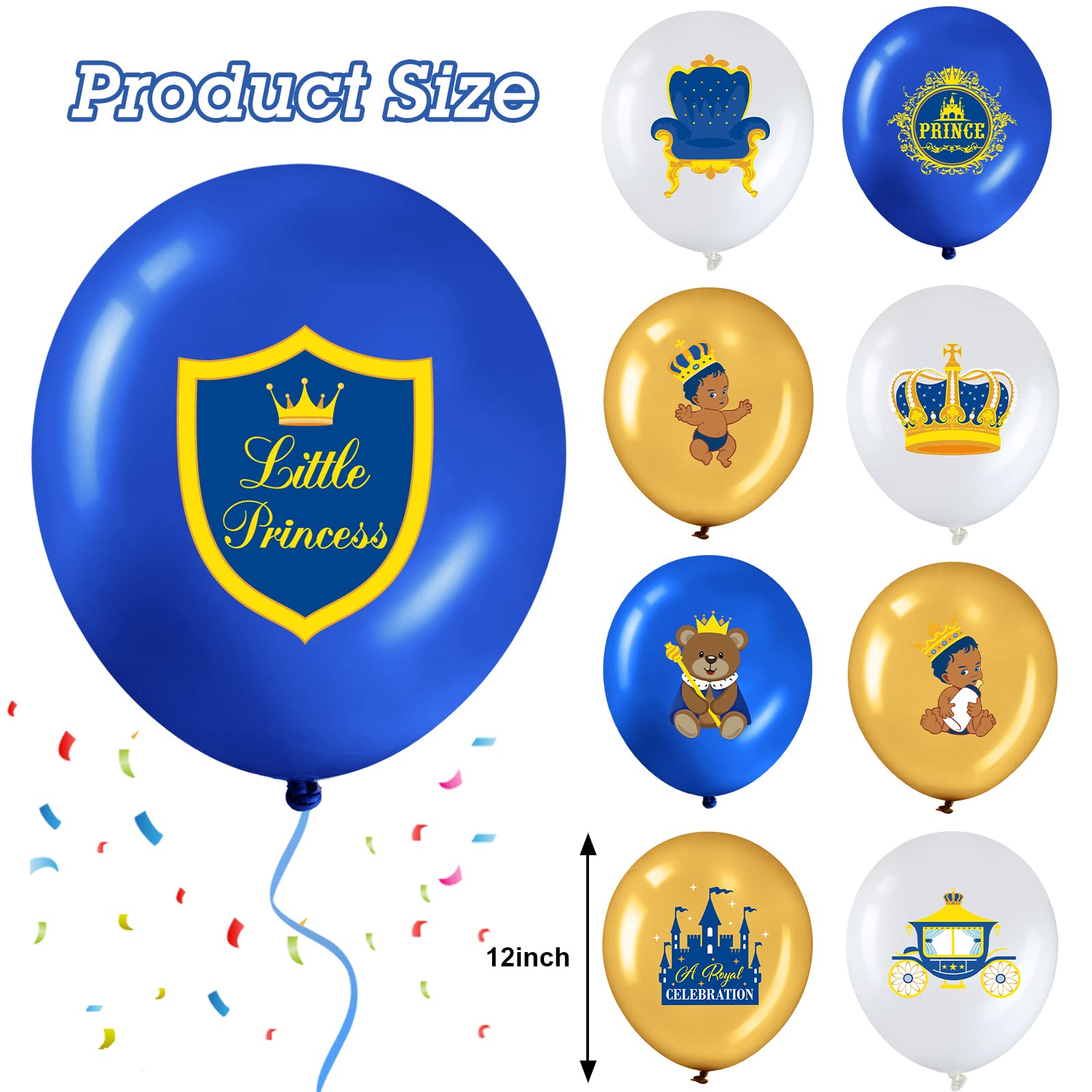 45 Pcs Royal Prince Balloons Blue and Gold Castle Crown Latex Balloon 12 Inches Prince Birthday Party Balloons Royal Blue Gold White Balloons for Baby Shower and Boys Birthday Theme Party Decoration