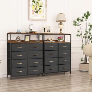 LYNCOHOME Dresser for Bedroom with Shelves, Chest of Drawers for Bedroom, Closet, Clothes, Bureau, Sturdy Steel Frame, Wood Top, Removable Fabric Drawers (Charcoal)