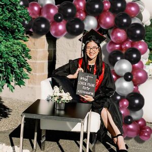 Graduation Party Decorations Maroon Black 2024/Burgundy Black Graduation Decorations/Burgundy Silver Black Balloons 45Pcs Burgundy Black Birthday Decorations