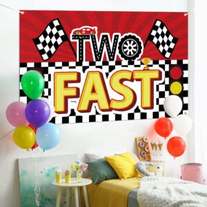 LASKYER Racing Car Two Fast Large Banner - Cheers to 2nd Birthday Home Wall Photoprop Backdrop,2nd Birthday Party Decorations.