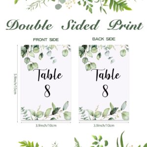 52 Pieces Wedding Table Numbers Cards 1-25 with Head Table Card Rustic Greenery Eucalyptus Table Cards Double Sided Table Place Cards and Gold Heart Wire Table Card Holder for Party Reception Birthday