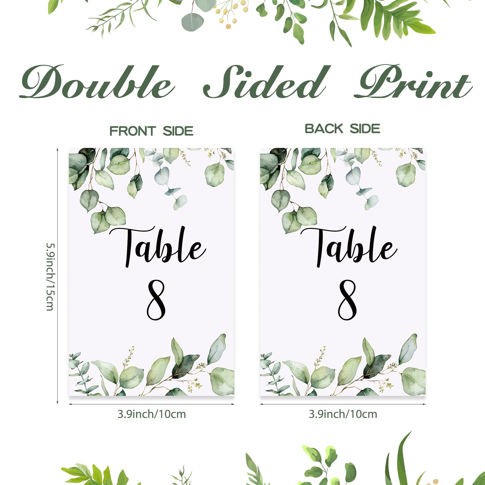 52 Pieces Wedding Table Numbers Cards 1-25 with Head Table Card Rustic Greenery Eucalyptus Table Cards Double Sided Table Place Cards and Gold Heart Wire Table Card Holder for Party Reception Birthday