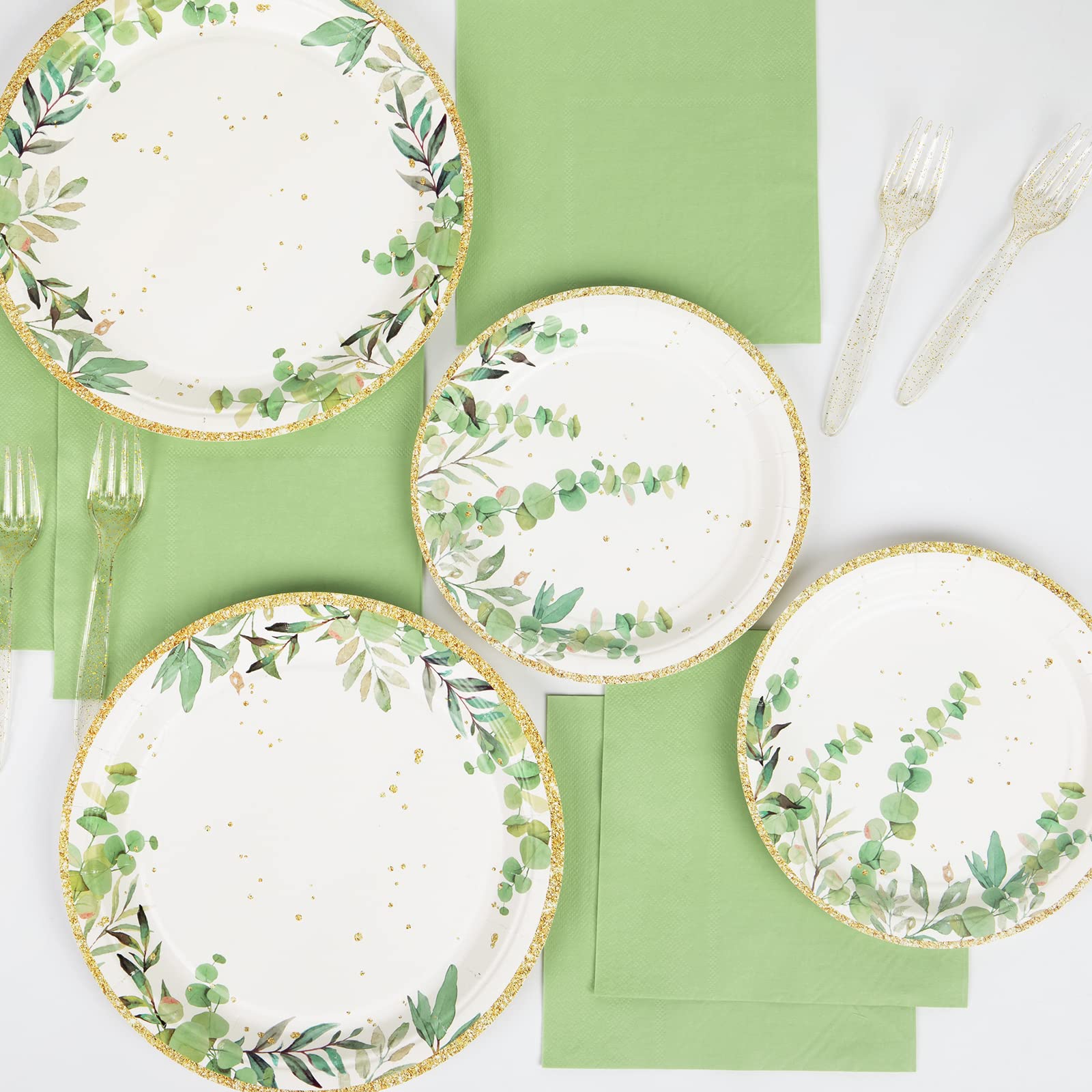 DECORLIFE Sage Green Paper Plates Serves 24, Baby Shower Plates and Napkins Set for Greenery Bridal Shower Birthday Party, Total 96PCS