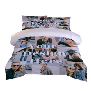 GIBZ Custom 3 Pcs Duvet Cover with Photos Bedding Set Personalized Pillowcase DIY Bedroom Decor for Couples, Queen, 9 Pictures