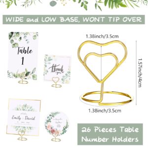 52 Pieces Wedding Table Numbers Cards 1-25 with Head Table Card Rustic Greenery Eucalyptus Table Cards Double Sided Table Place Cards and Gold Heart Wire Table Card Holder for Party Reception Birthday