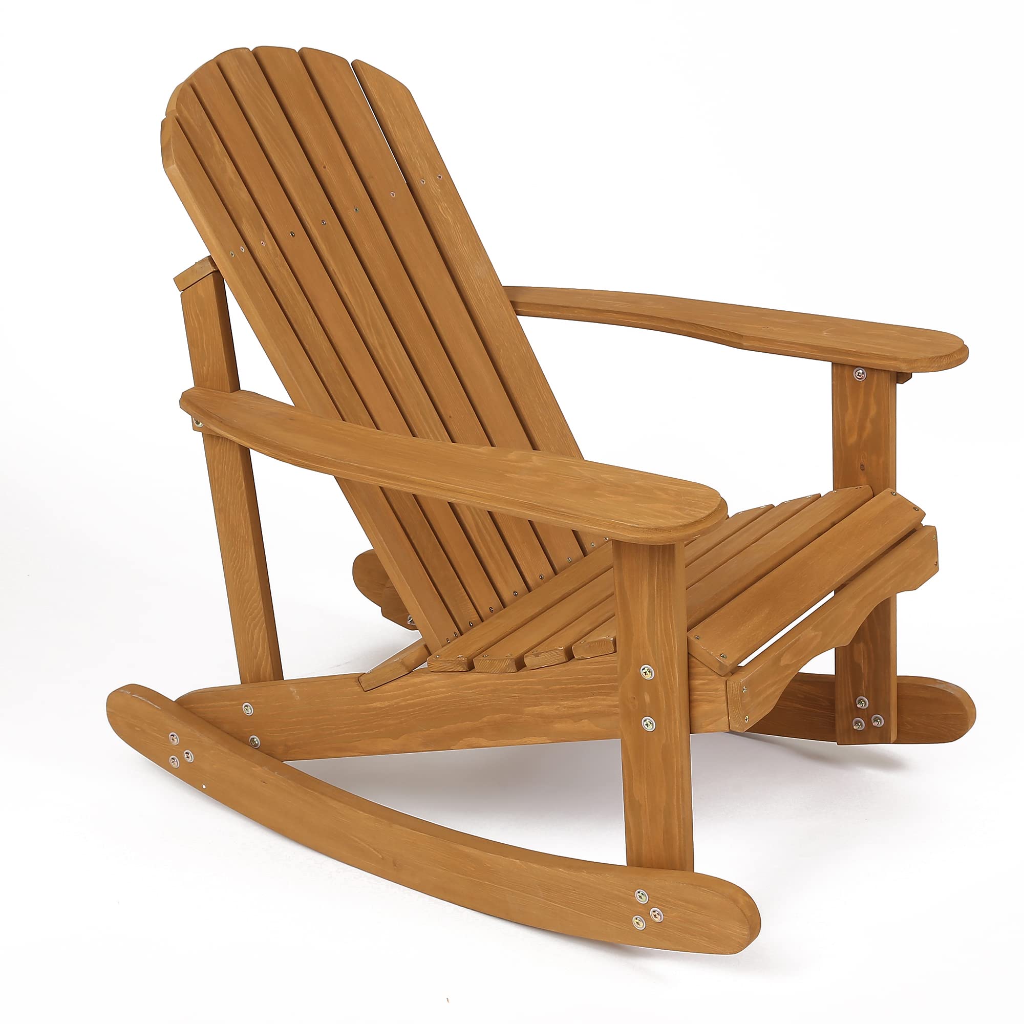 LuxenHome Rocking Chair Outdoor, Rocking Adirondack Chair, Canadian Hemlock Wood Adirondack Chairs, Patio Outdoor Rocking Chairs, Lounge Chairs for Outside, Brown Finish Lawn Chairs