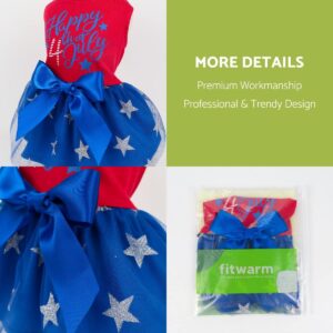 Fitwarm Happy 4th of July Dog Tulle Dress, Patriotic Dog Clothes for Small Dogs Girl, Red and White Star Pet Outfit, Red, Royal Blue, Large