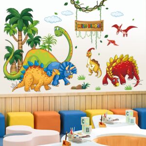 Supzone Dinosaur Wall Stickers Cartoon Dino Wall Decal Wild Tree Dino Wall Art Sticker for Boy's Room Kids Baby Nursery Bedroom Playroom Living Room Wall Decor