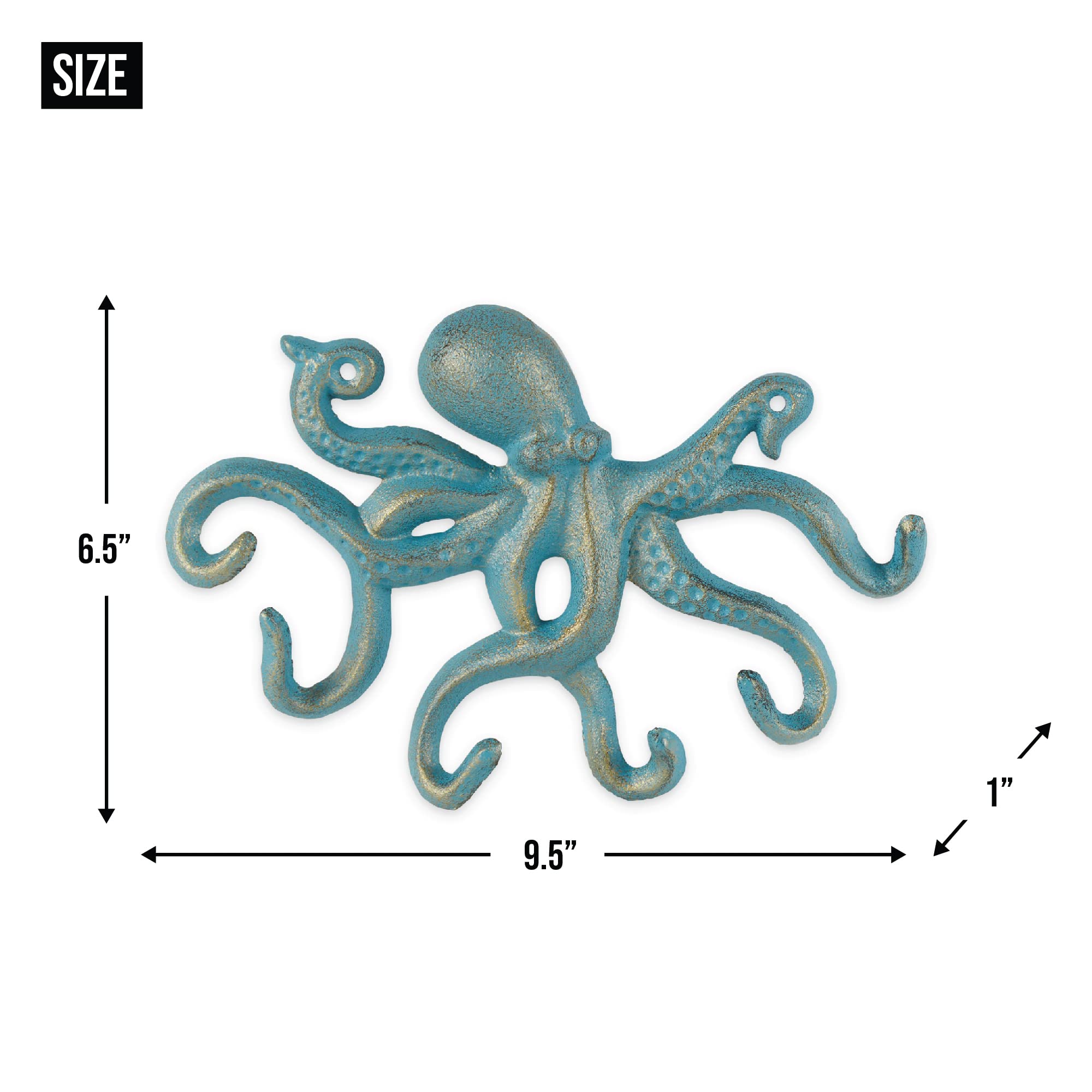 DII Decorative Cast Iron Wall Hook Collection, Octopus