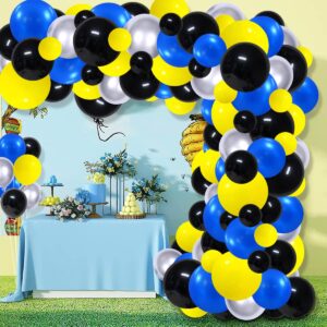 Blue Yellow Black Silver Balloon Garland Arch - Blue Black Balloons Balloons Blue Yellow Balloons Metallic Silver and Black Balloons for Boys Police Robots Bat Hero Birthday Graduation Halloween Party