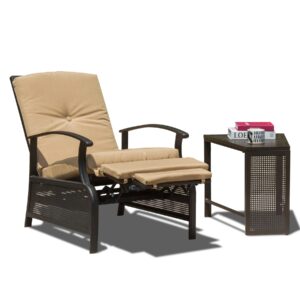 domi outdoor living adjustable patio recliner chair metal outdoor reclining lounge chair with removable cushions and table (beige)