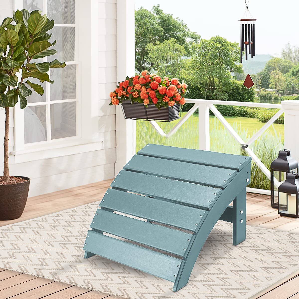 EROMMY HDPE Adirondack Ottoman, Outdoor Retractable Foot Rest for Adirondack Chairs, All Weather Foot Stool for Garden, Backyard, Lawn, Aruba Blue