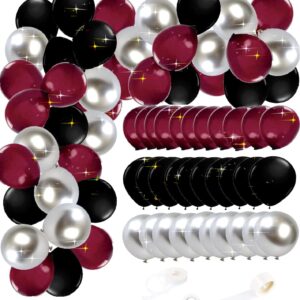 Graduation Party Decorations Maroon Black 2024/Burgundy Black Graduation Decorations/Burgundy Silver Black Balloons 45Pcs Burgundy Black Birthday Decorations