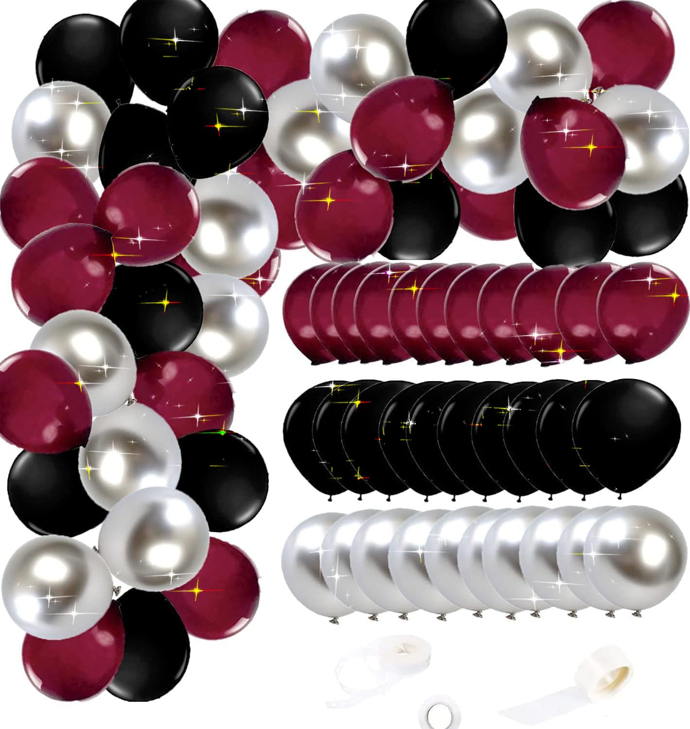 Graduation Party Decorations Maroon Black 2024/Burgundy Black Graduation Decorations/Burgundy Silver Black Balloons 45Pcs Burgundy Black Birthday Decorations